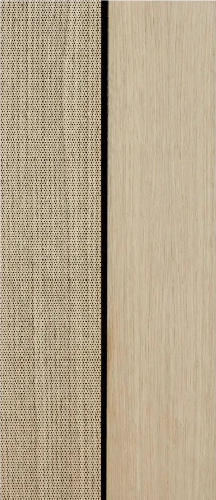 Détail d'un panneau de chêne micro-perforé à très haute densité